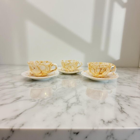 Vintage Hazel Atlas Spagetti Splatter Marbled Milk Glass Tea Cup & Saucer Set Of - Picture 3 of 11